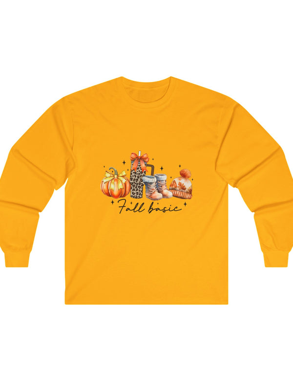 Fall Basics include Pumpkins, Hot Cocoa, Boots, and more in this Ultra Cotton Long Sleeve Tee