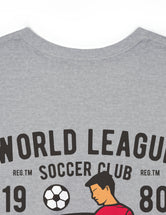 World League Soccer on Back of super comfy shirt. This is for a great shirt for the soccer family.