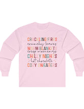 Crackling Fires, Warm Blankets, Chilly Nights, and Cozy Sweaters in this Cozy Long-Sleeve Tee!