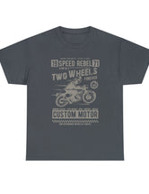 Two Wheels Forever Custom Motorcycle Cafe Racer style T-Shirt. Light Text on a darker Tee.