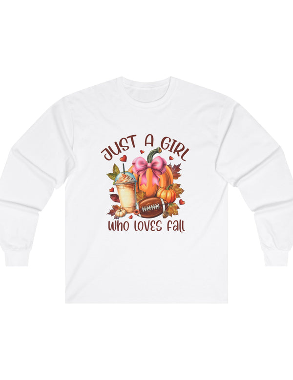 Just a Girl Who Loves Fall in a Comfy Ultra Cotton Long Sleeve Tee