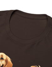 Golden Retriever - Don't Stop Retrieving - on a darker colored cotton t-shirt.