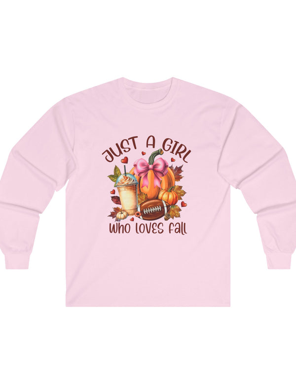 Just a Girl Who Loves Fall in a Comfy Ultra Cotton Long Sleeve Tee