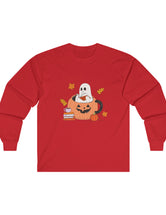 Ghost Reading A Book Inside A Pumpkin in an Ultra Cotton Long Sleeve Tee