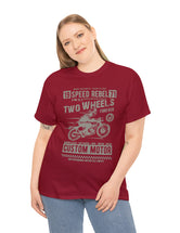 Two Wheels Forever Custom Motorcycle Cafe Racer style T-Shirt. Light Text on a darker Tee.