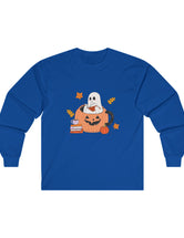 Ghost Reading A Book Inside A Pumpkin in an Ultra Cotton Long Sleeve Tee