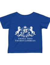 Triple Trio Thouroughbreds in a White Logo on a Darker Colored Infant Fine Jersey Tee