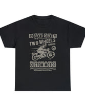 Two Wheels Forever Custom Motorcycle Cafe Racer style T-Shirt. Light Text on a darker Tee.