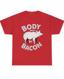 "Body Built By Bacon" in light type on a Unisex Heavy Cotton Tee