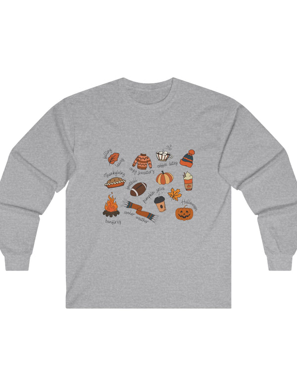 All Things Autumn in a Super Comfy Ultra Cotton Long Sleeve Tee