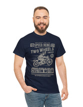 Two Wheels Forever Custom Motorcycle Cafe Racer style T-Shirt. Light Text on a darker Tee.