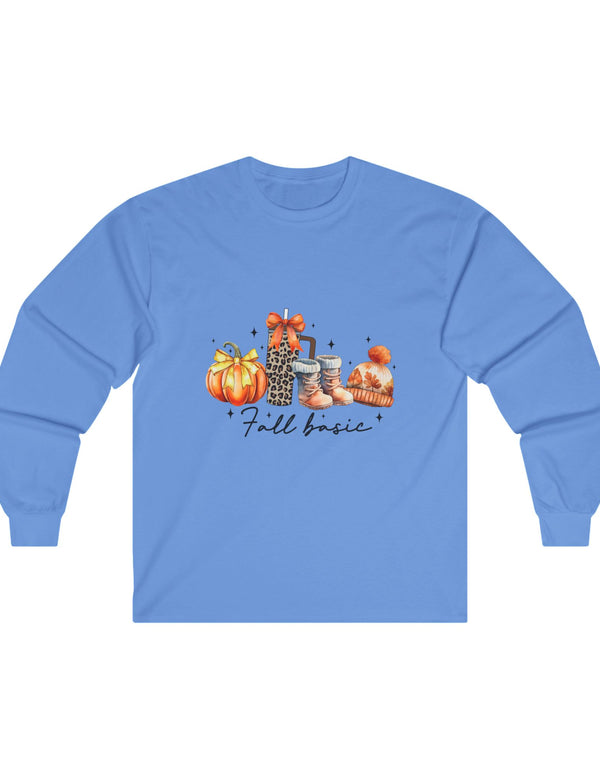 Fall Basics include Pumpkins, Hot Cocoa, Boots, and more in this Ultra Cotton Long Sleeve Tee