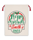 Personalized "The Smith's" Christmas Gift Linen Bag