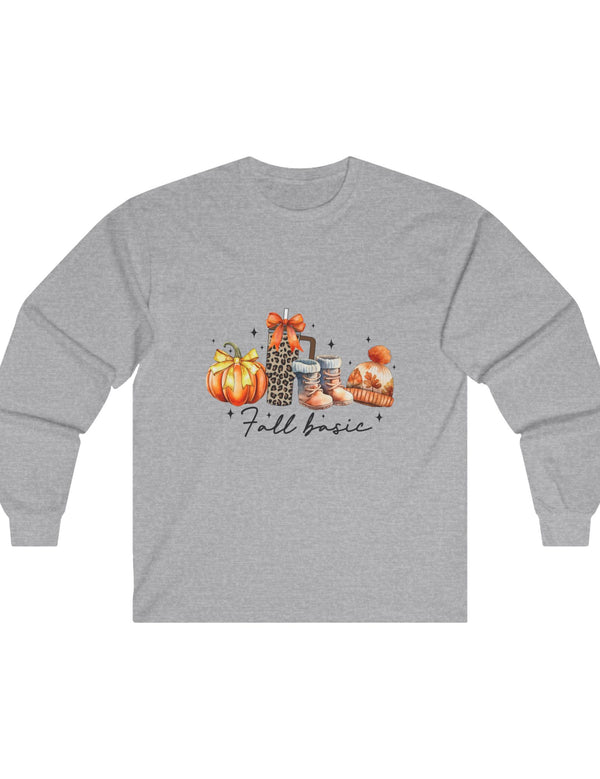 Fall Basics include Pumpkins, Hot Cocoa, Boots, and more in this Ultra Cotton Long Sleeve Tee