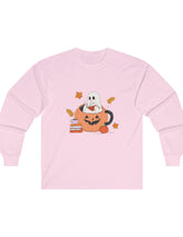 Ghost Reading A Book Inside A Pumpkin in an Ultra Cotton Long Sleeve Tee