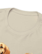 Golden Retriever - Don't Stop Retrieving - on a lighter colored cotton t-shirt.