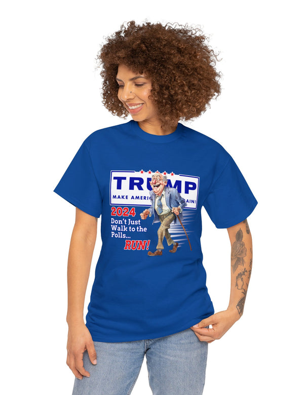 Don't Just Walk to the Polls,...RUN! T-Shirt with Granddad running to cast his vote for...