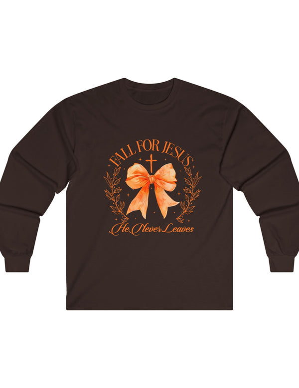 Fall For Jesus in this Super Comfy Ultra Cotton Long Sleeve Tee