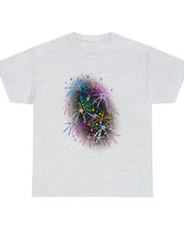 Multi-Colored Fireworks on a Super Comfy Cotton Tee.