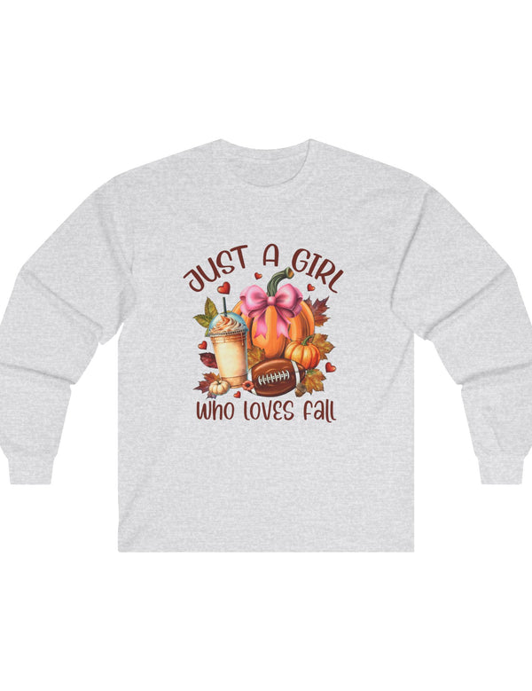 Just a Girl Who Loves Fall in a Comfy Ultra Cotton Long Sleeve Tee