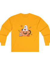 Ghost Reading A Book Inside A Pumpkin in an Ultra Cotton Long Sleeve Tee