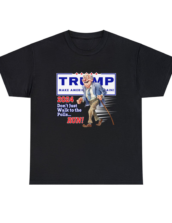 Don't Just Walk to the Polls,...RUN! T-Shirt with Granddad running to cast his vote for...