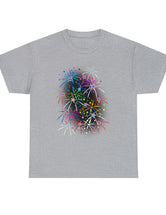 Multi-Colored Fireworks on a Super Comfy Cotton Tee.