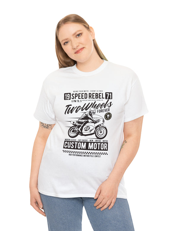 Motorcycle Speed Rebel - Two Wheels Forever - Vintage Retro T-Shirt for the Motorcycle or Biker in the family.