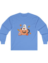 Ghost Reading A Book Inside A Pumpkin in an Ultra Cotton Long Sleeve Tee