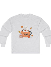 Ghost Reading A Book Inside A Pumpkin in an Ultra Cotton Long Sleeve Tee