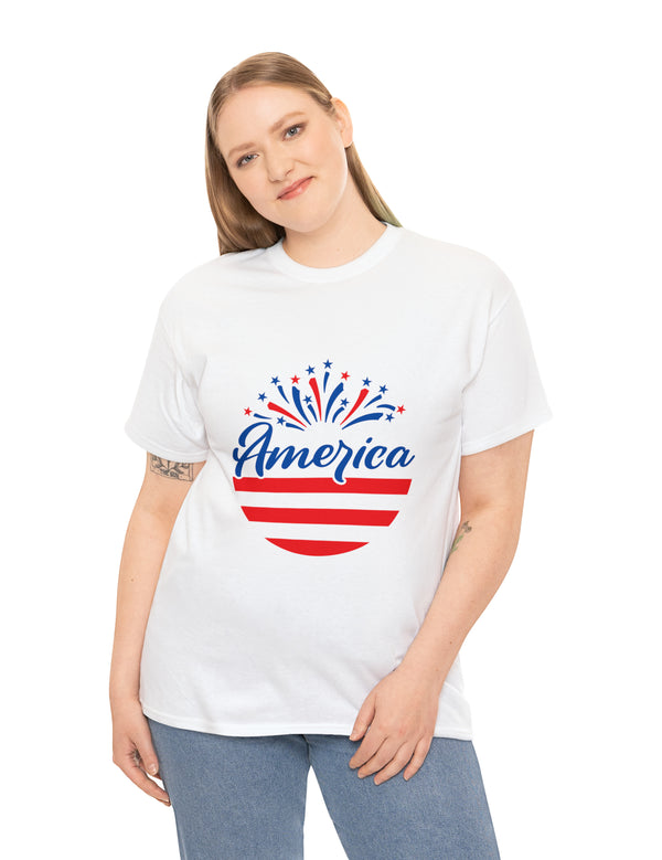 Patriotic America in Round Logo - Unisex Heavy Cotton Tee