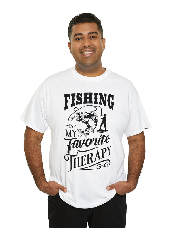 Fishing is my favorite Therapy! in a Unisex Heavy Cotton Tee