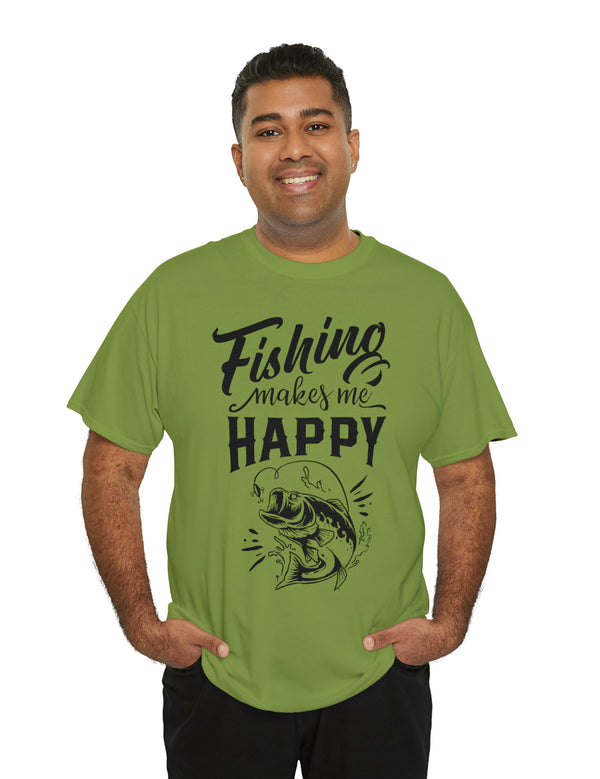 Fishing makes me Happy! In a Unisex Heavy Cotton Tee