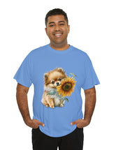 Precious Pomeranian Pup with a Flower - Unisex Heavy Cotton Tee