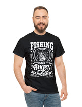 Fishing is my anger management! in a Unisex Heavy Cotton Tee (White on Dark Shirt)