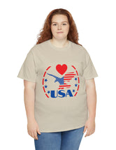 Patriotic USA Shirt with Eagle in Red and Blue - Unisex Heavy Cotton Tee