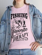 Fishing is my favorite Therapy! in a Unisex Heavy Cotton Tee