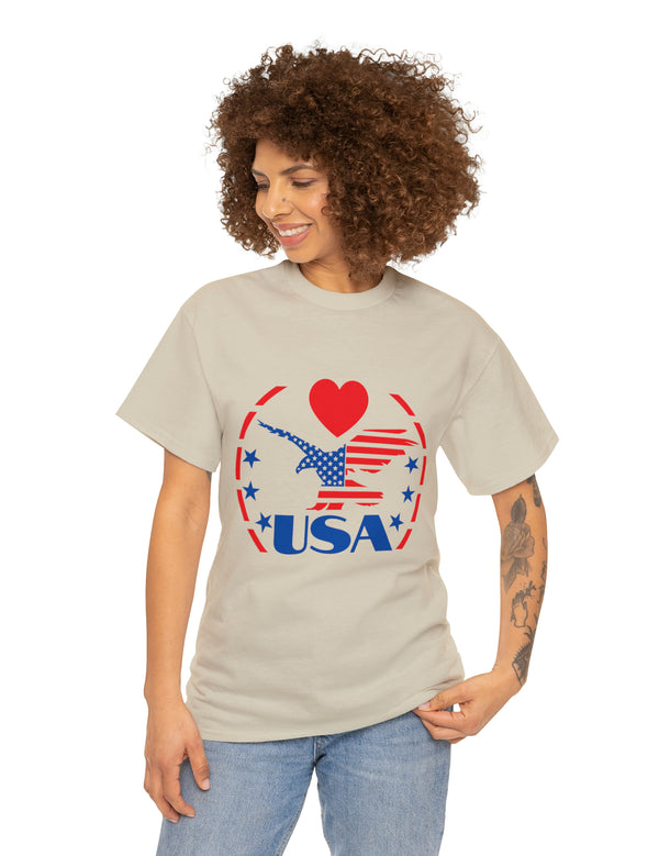 Patriotic USA Shirt with Eagle in Red and Blue - Unisex Heavy Cotton Tee