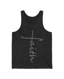 Have a little "Faith" in a vertical format (Gray Lettering) in this Unisex Jersey Tank