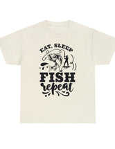 Eat, Sleep, Fish, Repeat! in a super comfortable cotton tee.