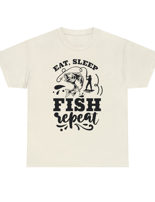 Eat, Sleep, Fish, Repeat! in a super comfortable cotton tee.