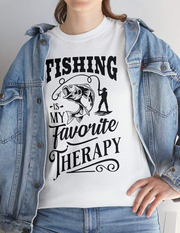 Fishing is my favorite Therapy! in a Unisex Heavy Cotton Tee