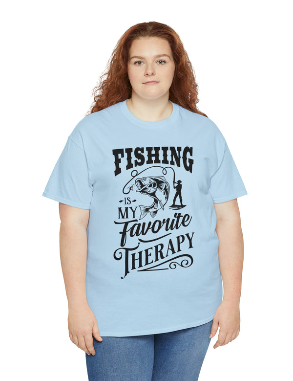 Fishing is my favorite Therapy! in a Unisex Heavy Cotton Tee