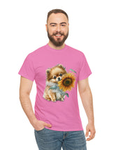 Precious Pomeranian Pup with a Flower - Unisex Heavy Cotton Tee