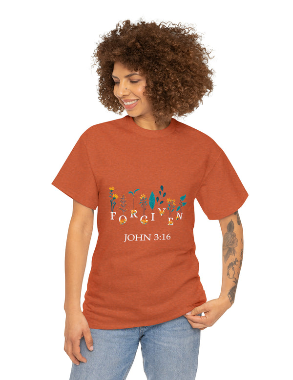 Forgiven - John 3:16 - Unisex Heavy Cotton Tee