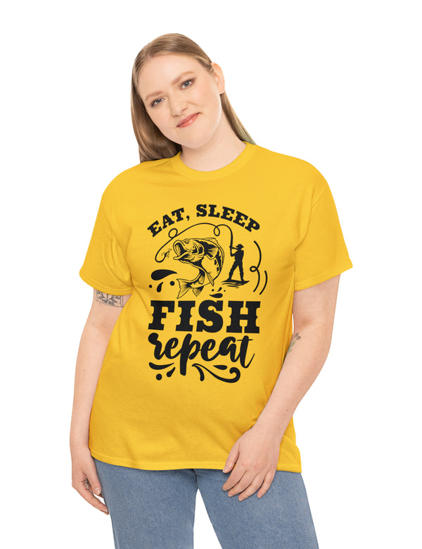 Eat, Sleep, Fish, Repeat! in a super comfortable cotton tee.