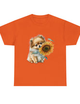 Precious Pomeranian Pup with a Flower - Unisex Heavy Cotton Tee