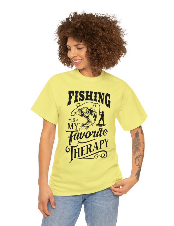 Fishing is my favorite Therapy! in a Unisex Heavy Cotton Tee