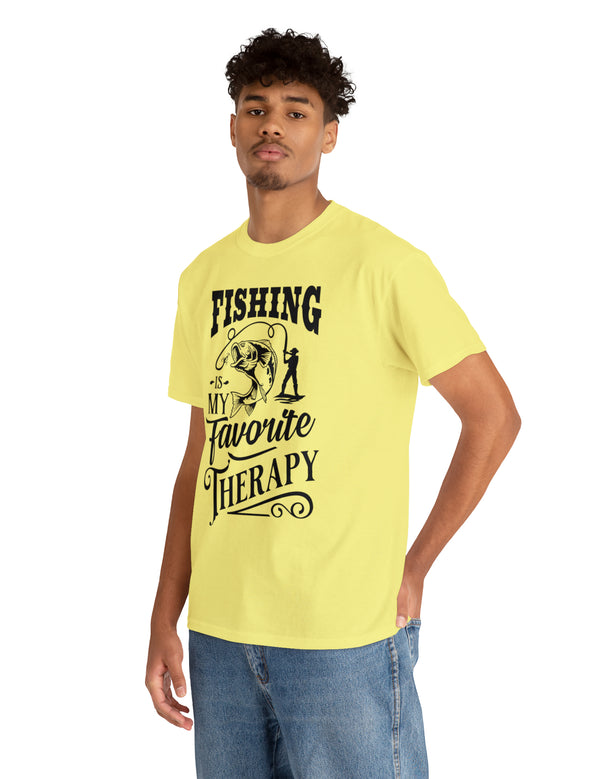 Fishing is my favorite Therapy! in a Unisex Heavy Cotton Tee