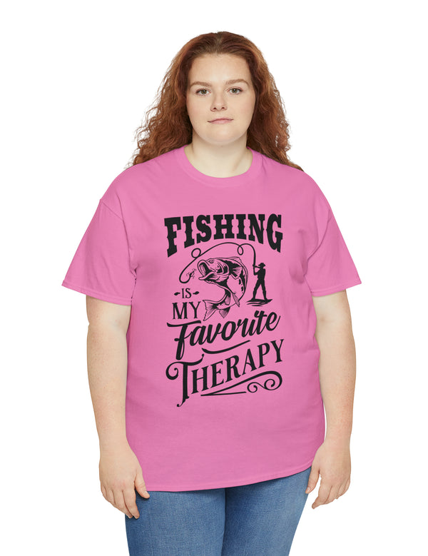 Fishing is my favorite Therapy! in a Unisex Heavy Cotton Tee